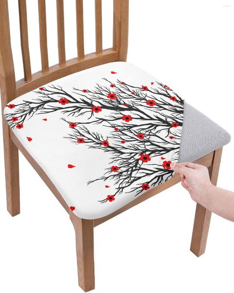 Housses de chaise, housse élastique, branche noire, fleur rouge, pour bureau, ordinateur, siège de protection, maison, cuisine, salle à manger