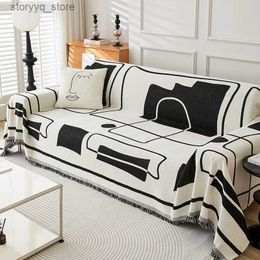 Housses de chaise Serviette de canapé à géométrie noire polyvalente moderne simple housse de canapé en tissu double face anti-rayures de chat couvertures de housse de canapé Q231130