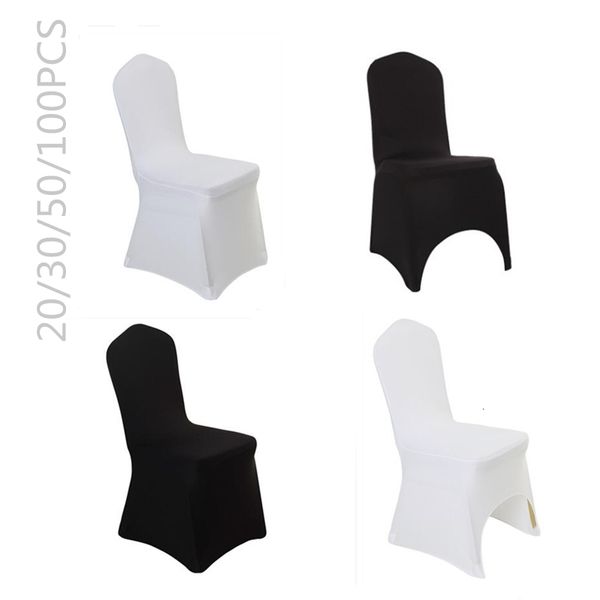 Housses de chaise Noir Blanc 20/30/50/100pcs Universal Stretch Polyester Wedding Party Spandex Arch Chair Covers pour Banquet el Décoration 230613