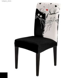 Fundas para sillas Funda para silla de comedor con diseño de gato blanco y negro, 4/6/8 Uds., funda elástica de LICRA para silla, funda para boda, hotel, banquete, comedor L240315