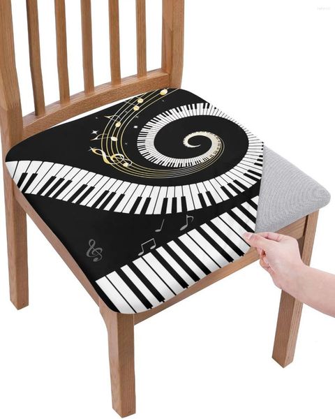 Couvre-chaise Black White Piano Keys Musical Note Cushion Stretch Stretch Dining Cover Covers for Home El Banquet Living Room