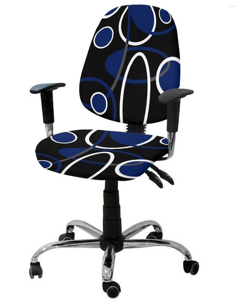 Housses de chaise bleu noir lignes abstraites géométriques fauteuil élastique housse d'ordinateur housse de bureau amovible siège fendu