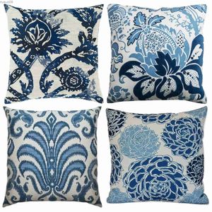 Housses de chaise Housse de coussin en lin à motif rétro de fleur bleue, housse de coussin de canapé, décoration de la maison, peut être personnalisée pour vous 40x40 50x50 60x60 45x45