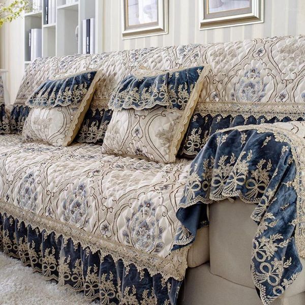 Couvre-chaise Blue Luxury Linen Coton Sacon Couvercle