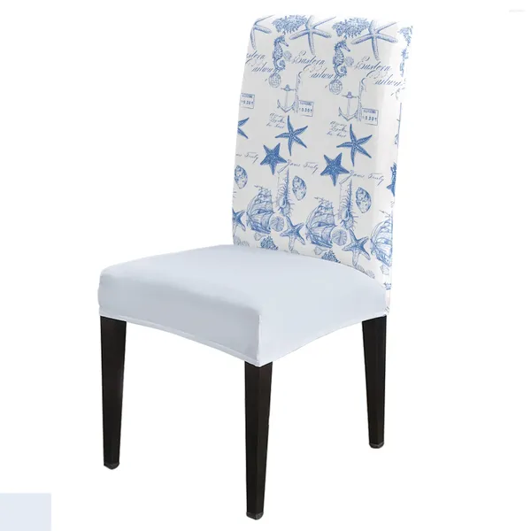 Couvre-chaise Blue Ocean étoiles de mer Conch Seahorse Anchor Cover Dining Spandex Soutr Soutr Home Office Decor Bureau Case de bureau