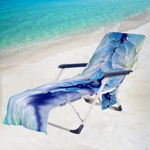 Housses de chaise bleu Tie Dye imprimé plage salon couverture serviettes extérieur séchage rapide jardin piscine bain de soleil chaise longue tapis avec poche