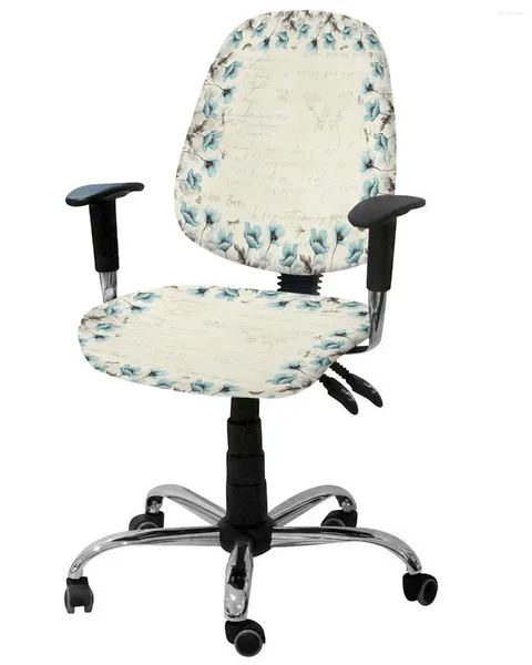 Housses de chaise, fleurs de tulipes bleues, élastique, pour ordinateur, extensible, amovible, pour bureau, salon, siège fendu