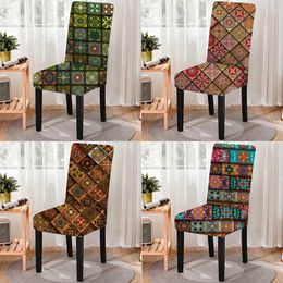 Housses de chaise Bohême Plaid Mandala Imprimer Spandex Housse de siège Stretch Anti-sale One-Piece Cuisine À Manger Pour Restaurant De Mariage