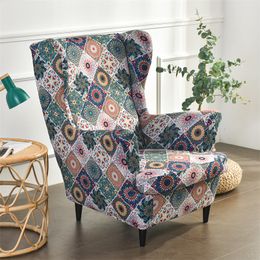 Stoelhoezen Bohemia Style Wing Chair Cover Spandex Fauteuil Cover Wasbare Sofa Kussenovertrekken Met Zitkussenhoezen Voetenbank Ottoman Covers 230627