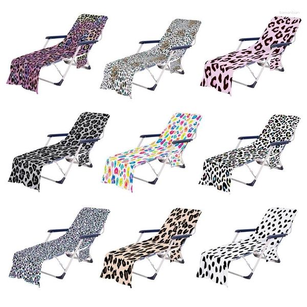 Cubiertas de silla Boho Colorida Cubierta de chaise de la playa con estampado con bolsillos laterales No Microfibra deslizante Toalla de baño seca rápida para el sol