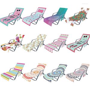 Stoelhoezen Boho Floral Cartoon Print Chaise Lounge Cover MicroFiber Beach Badhanddoek met zijzakken voor Patio Sun Lounger