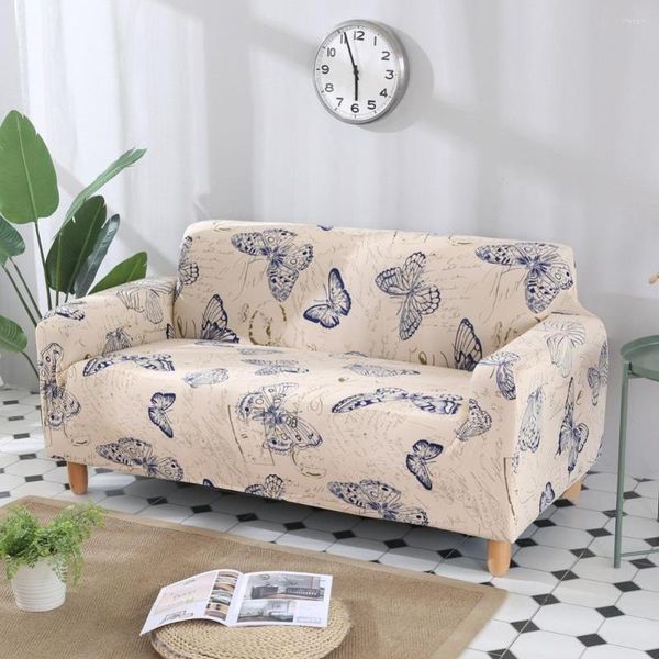 Fundas para sillas Patrón de mariposa Estampado Estiramiento Seccional Sillón Funda de asiento Sofá Tela de poliéster Fundas suaves Sofá elástico