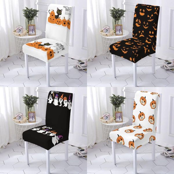 Housses de chaise dessin animé Halloween Style couverture cuisine coussin motif fantôme pour fauteuils salle à manger Stretch Spandex