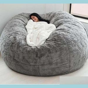 Chaise Couvre Chaise Ers 135-150Cm Nt Fur Bean Bag Er Big Round Soft Fluffy Faux Beag Lazy Sofachair Drop Delivery 2022 Home Garden Tex Otblm
