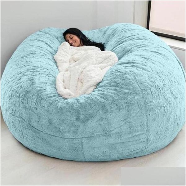 Couvre-chaise Chaise Ers D72X35In NT Fur Bean Bag Er Big Round Soft Fluffy Faux Beag Paresseux Canapé-lit Salon Meubles Drop Livraison Dhfwx