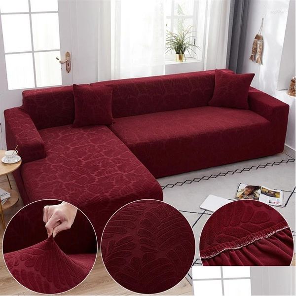 Fundas para sillas Silla Ers Jacquard P Tela Vino Rojo Sofá Er para sala de estar Color sólido Todo incluido Moderno Sofá de esquina elástico Sliper DHBMO