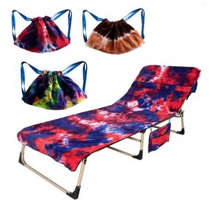 Housses de chaise Chaise longue couverture de piscine avec poches latérales Freesooth paresseux chaise longue serviette de plage pour soleil bain de soleil jardin 2022