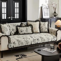 Housses de chaise Chenille imprimé fleur housse de canapé décor à la maison noir dentelle bordé coussin serviette taille personnalisée Acceptable housse