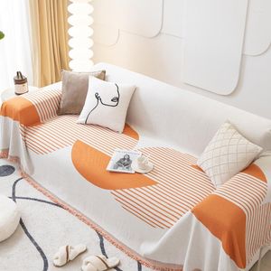 Stoelhoezen Chenille Stripe Sofa Throw for Living Room Bank Cover Koerselen handdoek universele slipcover sectionele meubels beschermer