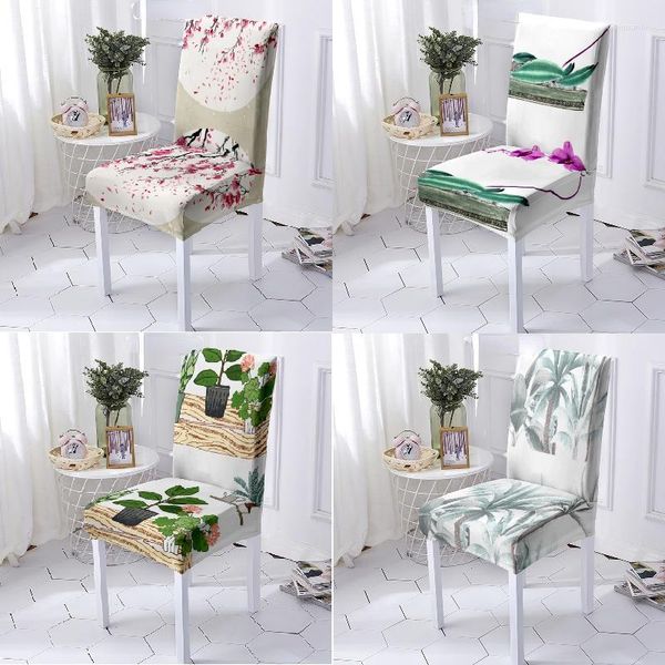 Housses de chaise Style chinois plante verte fleurs impression couverture Accent salon meubles Fundas Para Sillas