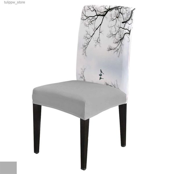 Housses de chaise Style chinois arbre hiver oiseau réflexion housse de chaise salle à manger Spandex extensible housses de siège décor de bureau à domicile chaise de bureau ensemble L240315