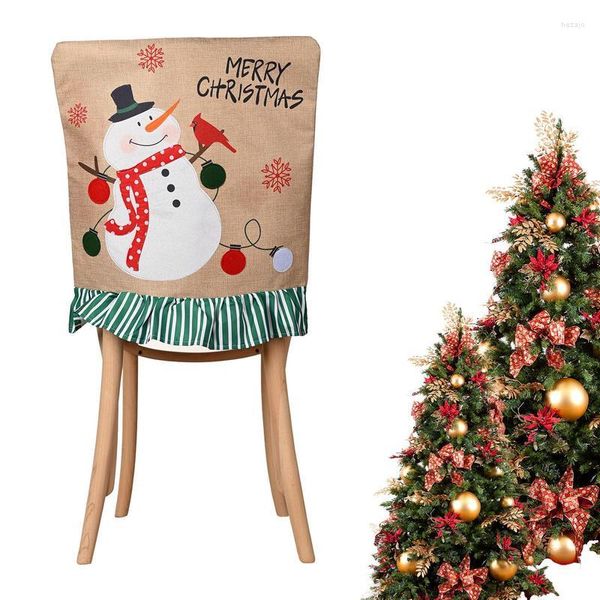 Housses de chaise Couverture arrière de Noël Joyeux bonhomme de neige Housses de lin Décorations Protecteur avec
