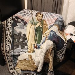 Housses de chaise, couverture de noël, naissance de jésus, châle en coton, couverture de climatisation, couverture de pause déjeuner