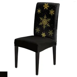 Cubiertas de silla Navidad Negro Amarillo Copos de nieve 4/6 / 8PCS Funda elástica de spandex para boda El Banquete Comedor