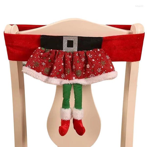 Fundas para sillas Funda de Navidad Banda Santa Claus Elf Falda Suministros para la fiesta de la cena Funda para