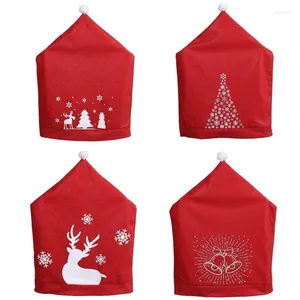 Stoelhoezen kerstbedekking Dinertafel Decoratie Sneeuwman Tree Elk Back Protector 2024 jaar vakantiedecor