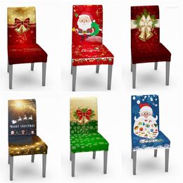 Stoelhoezen kerstomslag Elastische Santa Claus Kitchen Dining Navidad Seat Slipcovers voor Banquet Party Home Decor