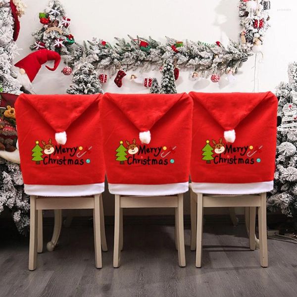 Cubiertas de sillas Cubierta de Navidad Sombrero de Papá Noel rojo Atrás para decoración Lindo Dibujos animados Regalo de Navidad Suministros de año