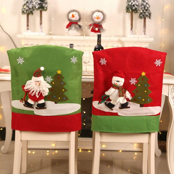 Fundas para sillas Funda navideña Papá Noel Muñeco de nieve Cocina Vajilla El Asiento Sombrero DecorChair