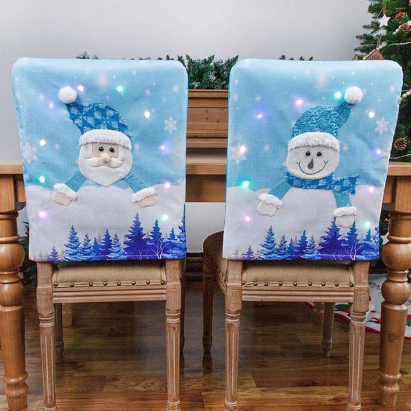 Couvre-chaise Décoration de Noël Couverture arrière Protector Siège Slipcover avec Old Man Snowman Pattern Dining Room Decorat