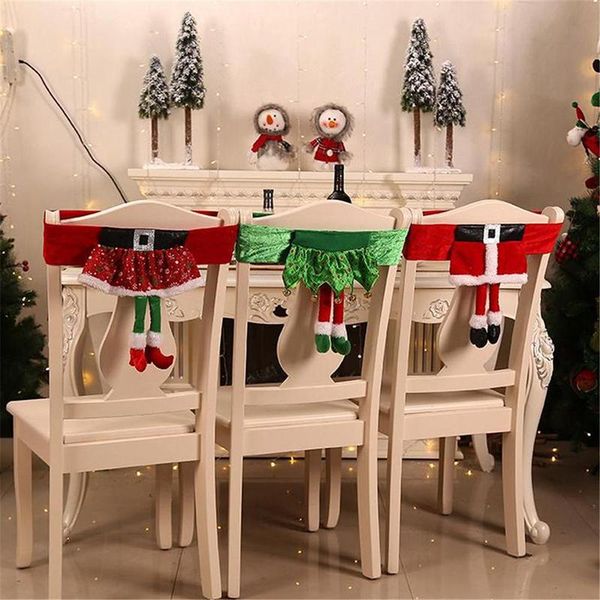 Cubiertas de silla Decoración navideña Cubierta de cena Santa Snowman Table Hat Back para el año de casa 2022 Silla