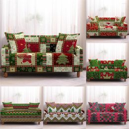 Housses de chaise Décoration de Noël Housse de canapé élastique Xmas Santa Claus All-Inclusive Couch Stretch Sectional Slipcover 1/2/3/4 Seaters