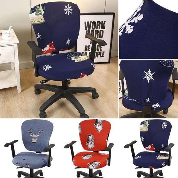 Housses de chaise de noël élastiques, Anti-salissure, rotatives, imprimées, extensibles, pour siège d'ordinateur de bureau, amovibles