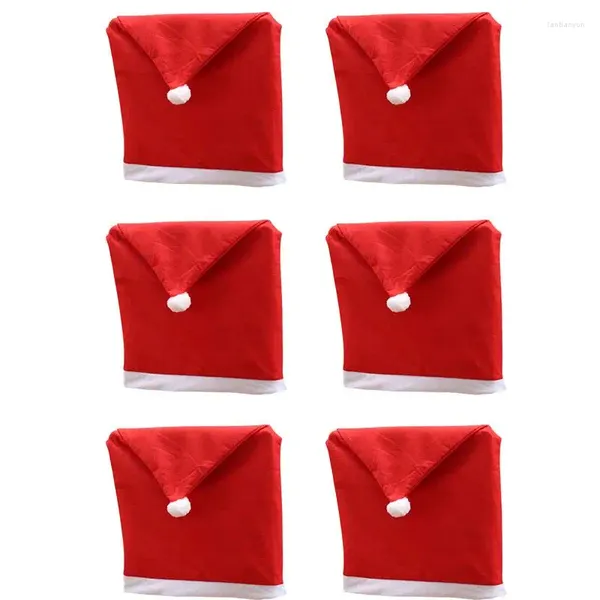 Cubiertas de silla Juego de portadas de sombrero de Navidad de 6 fundas de santa roja para el festival de vacaciones en restaurantes