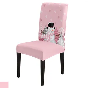 Housses de chaise de noël, ensemble de housses de bonhomme de neige, arbre rose, cuisine, extensible, en élasthanne, housse de siège, décoration de maison, salle à manger