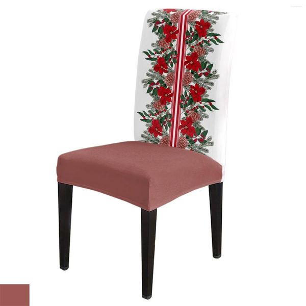 Cubiertas de sillas Navidad Poinsettia Pino Agujas Conos 4/6/8PCS Funda elástica de spandex para boda El Banquete Comedor