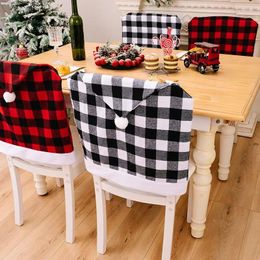 Cubiertas para sillas Navidad Rojo Negro Cubierta de comedor Feliz Navidad Navidad Santa Claus Sombreros Adorno Fiesta Hogar Vacaciones Cocina Decoración de mesa