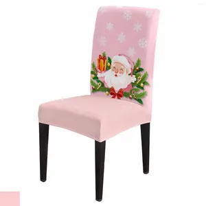 Stoelhoezen Kerst Kerstman Dennennaald Roze Stretch Cover 4 stuks Elastische Seat Protector Case Kussenovertrekken Eetkamer Decor