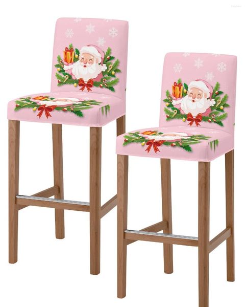 Cubiertas para sillas Navidad Santa Claus Pino Aguja Rosa Espalda alta 2 unids Cocina Elástico Bar Taburete Slipcover Comedor Fundas de asiento