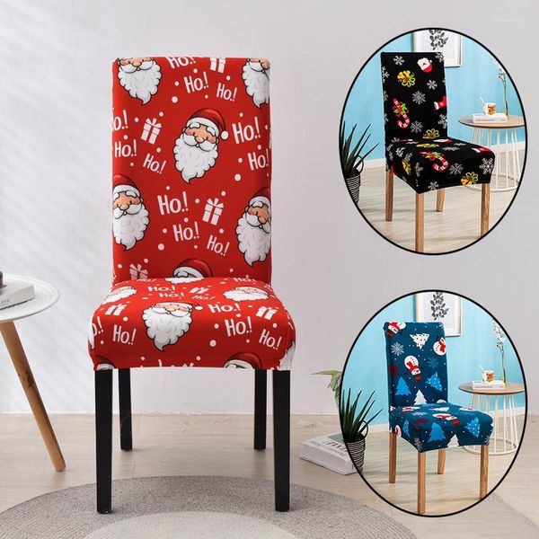 Fundas para sillas navideñas con estampado de Papá Noel, fundas elásticas para sillas de comedor, funda para asiento de cocina, decoración extraíble para el hogar