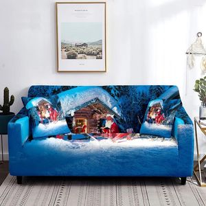 Housses de chaise de Noël, motif père Noël, housse de canapé, maison de neige, housse extensible, lavable, protection de meubles, cadeau pour femme et enfant, maison