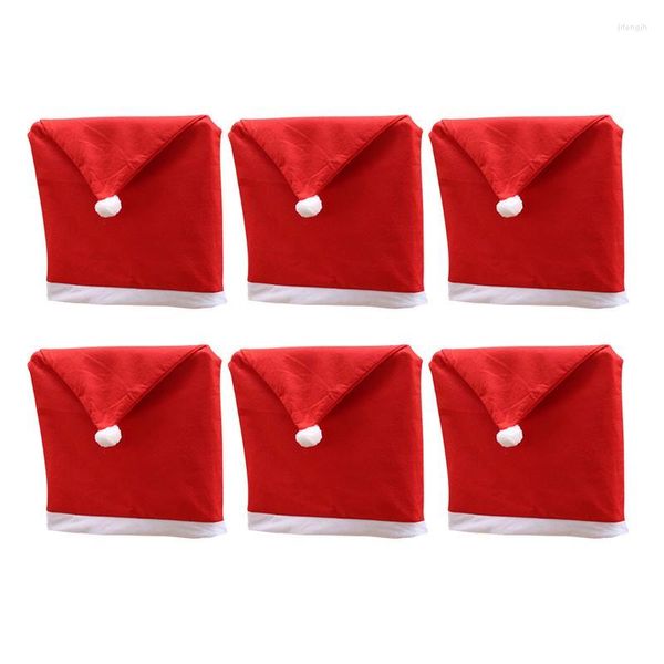 Housses de Chaise Noël Bonnet de Noel 6 Pièces Décoration Dos Rouge Claus Housses pour