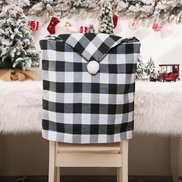 Fundas para sillas, funda de Navidad, cubierta de respaldo de celosía en blanco y negro, adorno de mesa, decoración reutilizable para el hogar, El comedor