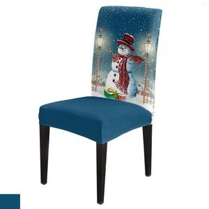 Stoelhoezen kerst Snowman Village cadeau Dining Cover 4/6/8pcs Spandex Elastische Slipcover Case voor Wedding Home Room