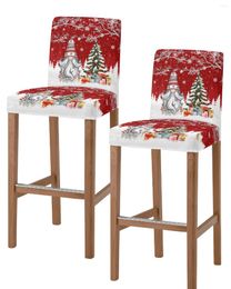 Stoelhoezen kerst Sneeuw dwerg Sneeuwvlok Geschenk Red High Back 2pcs Keuken Elastische Bar Stool Slipcover Eetkamer Zitkisten