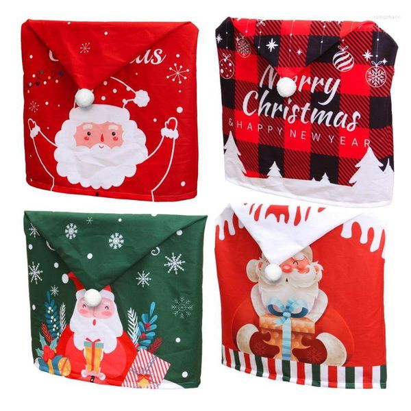 Cubiertas de silla Navidad Lavable Estiramiento Cubierta de asiento Rojo Santa Claus Sombrero Comedor para el año Feliz